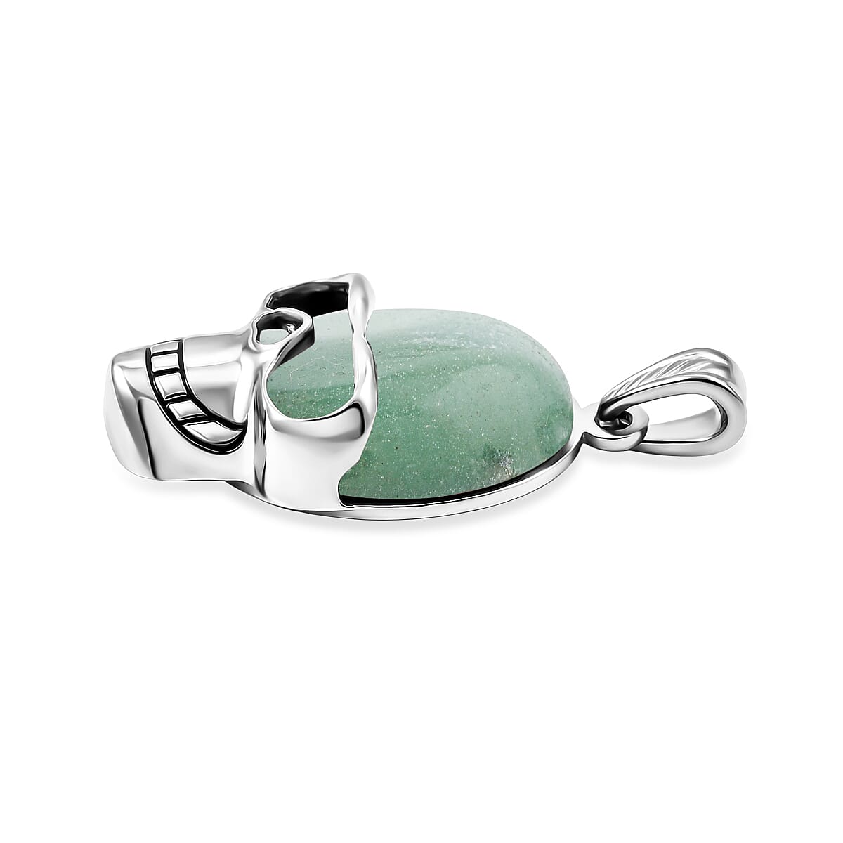 Green Aventurine 15.75 ctw Skull Pendant in Silvertone with Stainless Steel Necklace 20 Inches image number 3