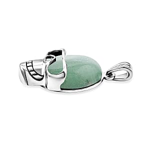 Green Aventurine 15.75 ctw Skull Pendant in Silvertone with Stainless Steel Necklace 20 Inches