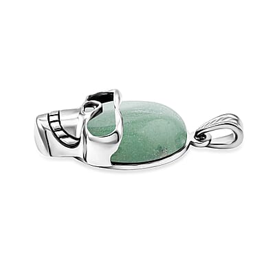 Green Aventurine 15.75 ctw Skull Pendant in Silvertone with Stainless Steel Necklace 20 Inches