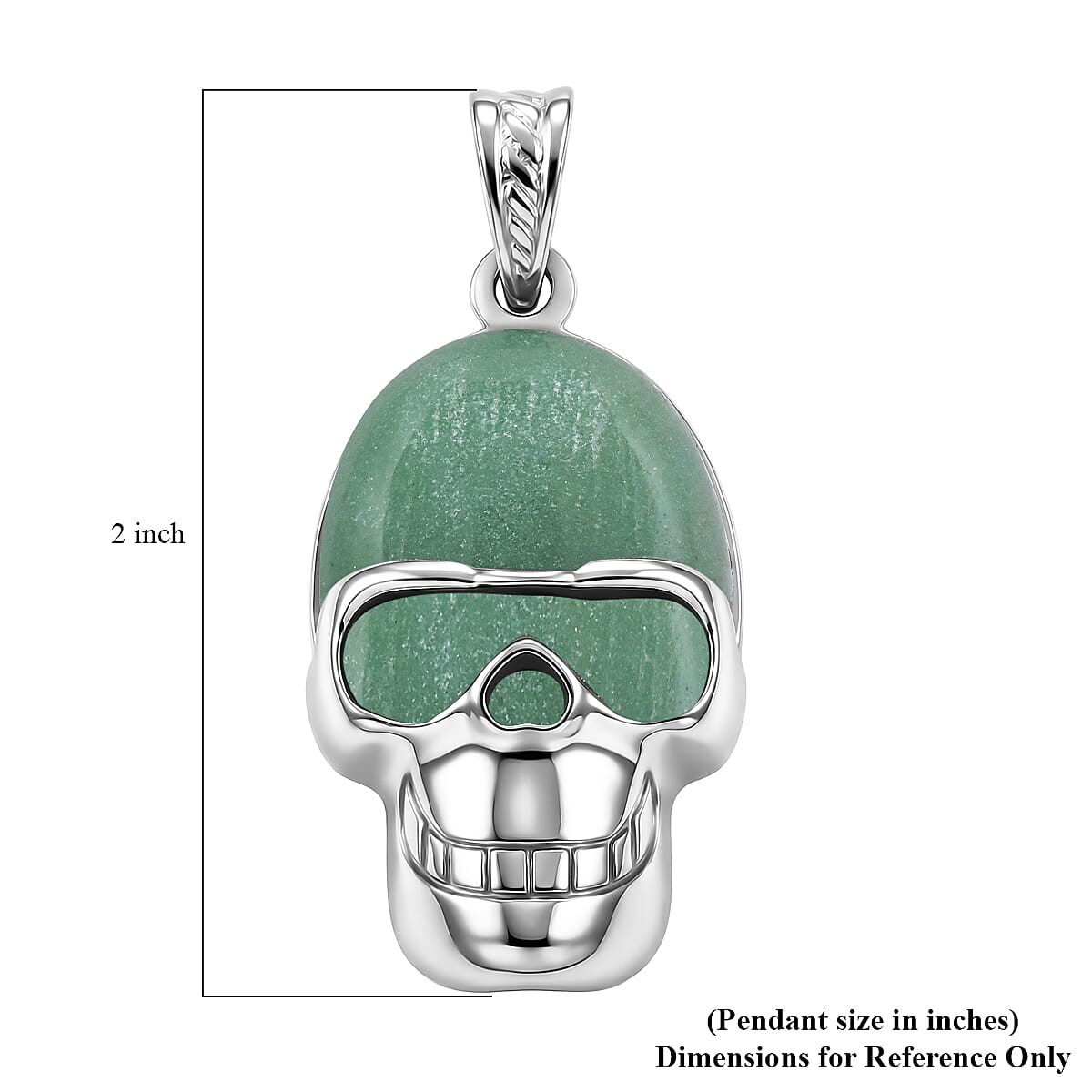 Green Aventurine 15.75 ctw Skull Pendant in Silvertone with Stainless Steel Necklace 20 Inches image number 4