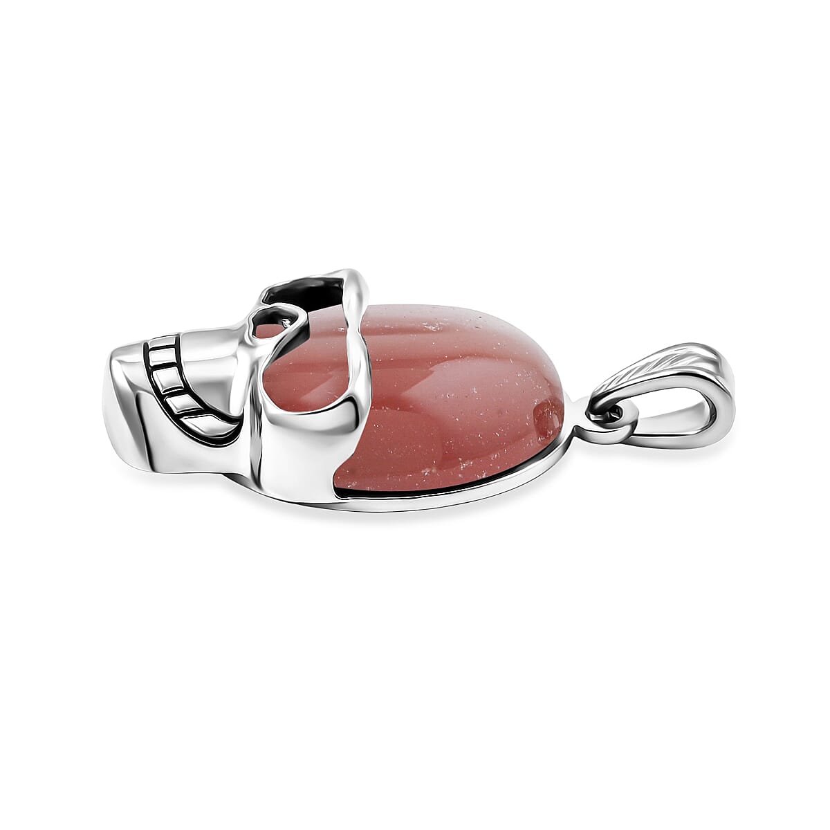 Red Aventurine 15.75 ctw Skull Pendant in Silvertone with Stainless Steel Necklace 20 Inches image number 3