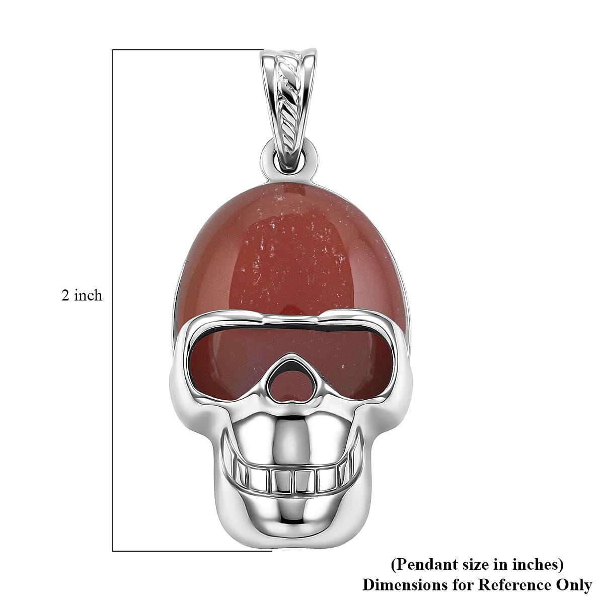 Red Aventurine 15.75 ctw Skull Pendant in Silvertone with Stainless Steel Necklace 20 Inches image number 4