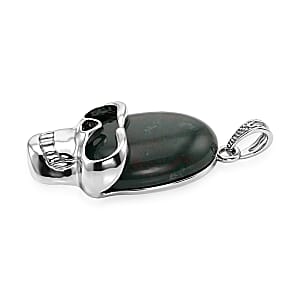 Moss Jasper 15.75 ctw Skull Pendant in Silvertone with Stainless Steel Necklace (20 Inches)