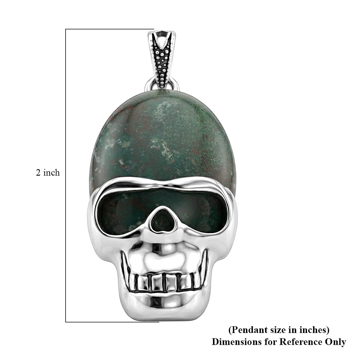 Moss Jasper 15.75 ctw Skull Pendant in Silvertone with Stainless Steel Necklace (20 Inches) image number 4