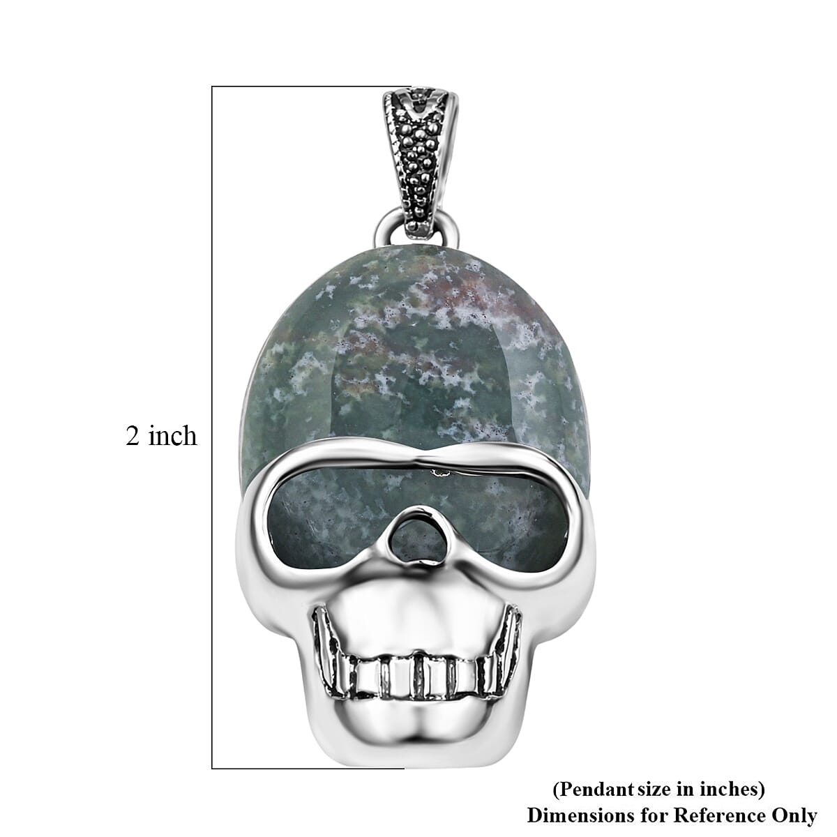 Indian Agate 15.75 ctw Skull Pendant in Silvertone with Stainless Steel Necklace 20 Inches image number 4