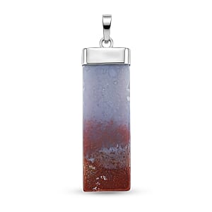 Multi Color Agate 36.00 ctw Rectangle Pendant in Silvertone with Stainless Steel Necklace 20 Inches