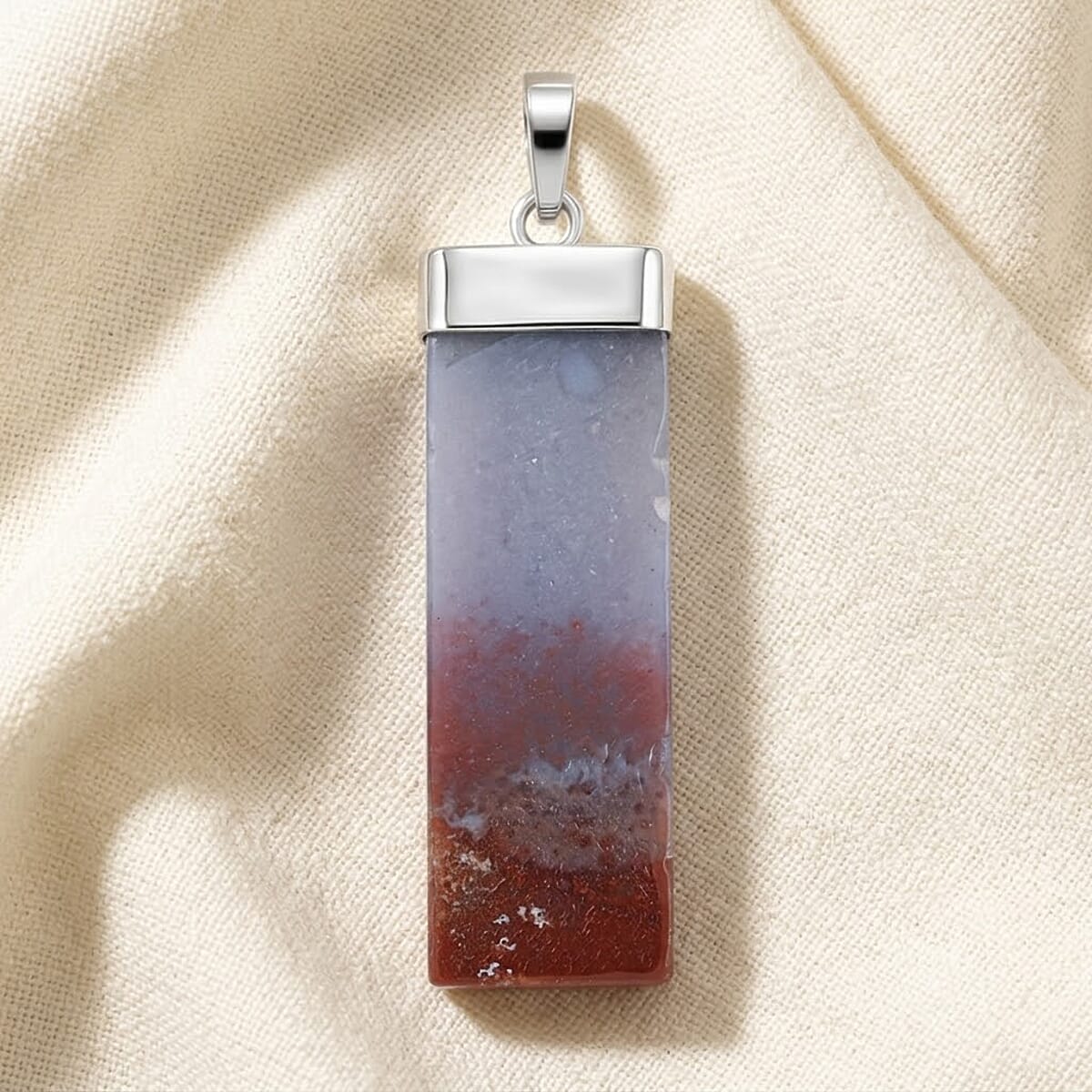 Multi Color Agate 36.00 ctw Rectangle Pendant in Silvertone with Stainless Steel Necklace 20 Inches image number 1