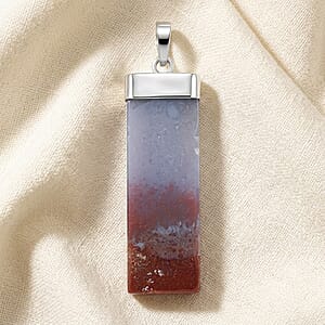 Multi Color Agate 36.00 ctw Rectangle Pendant in Silvertone with Stainless Steel Necklace 20 Inches
