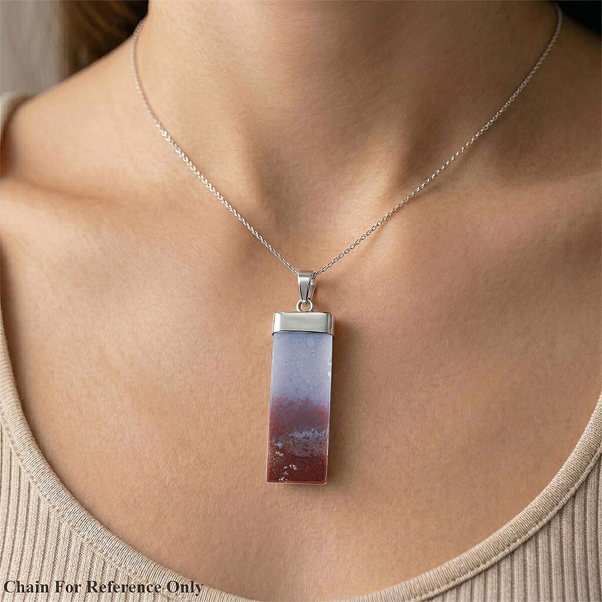 Multi Color Agate 36.00 ctw Rectangle Pendant in Silvertone with Stainless Steel Necklace 20 Inches image number 2