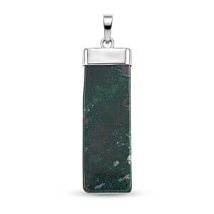 Indian Agate 36.00 ctw Rectangle Pendant in Silvertone with Stainless Steel Necklace 20 Inches