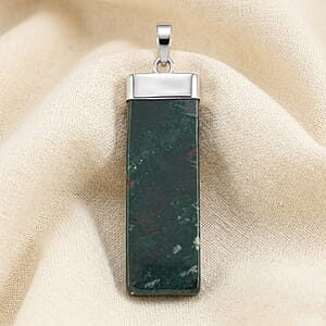 Indian Agate 36.00 ctw Rectangle Pendant in Silvertone with Stainless Steel Necklace 20 Inches