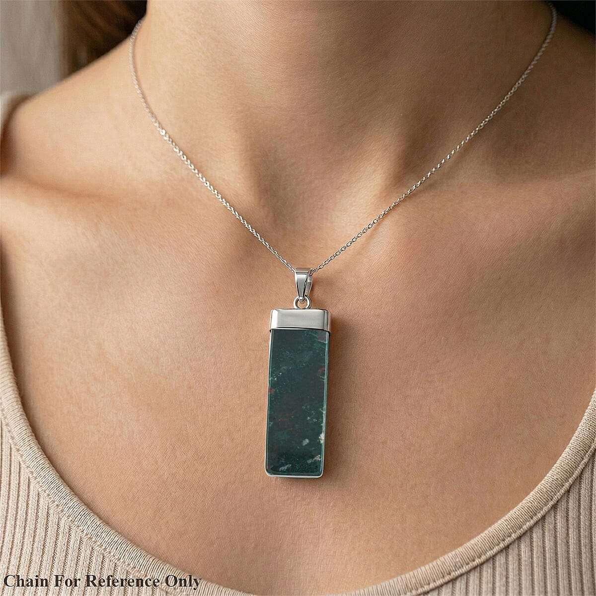 Indian Agate 36.00 ctw Rectangle Pendant in Silvertone with Stainless Steel Necklace 20 Inches image number 2