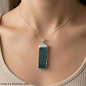Indian Agate 36.00 ctw Rectangle Pendant in Silvertone with Stainless Steel Necklace 20 Inches