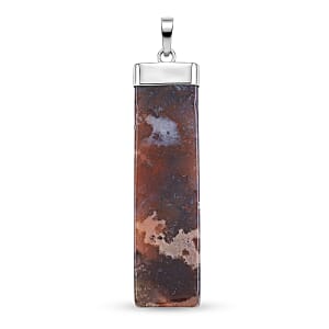 Red Agate 36.00 ctw Rectangle Pendant in Silvertone with Stainless Steel Necklace 20 Inches