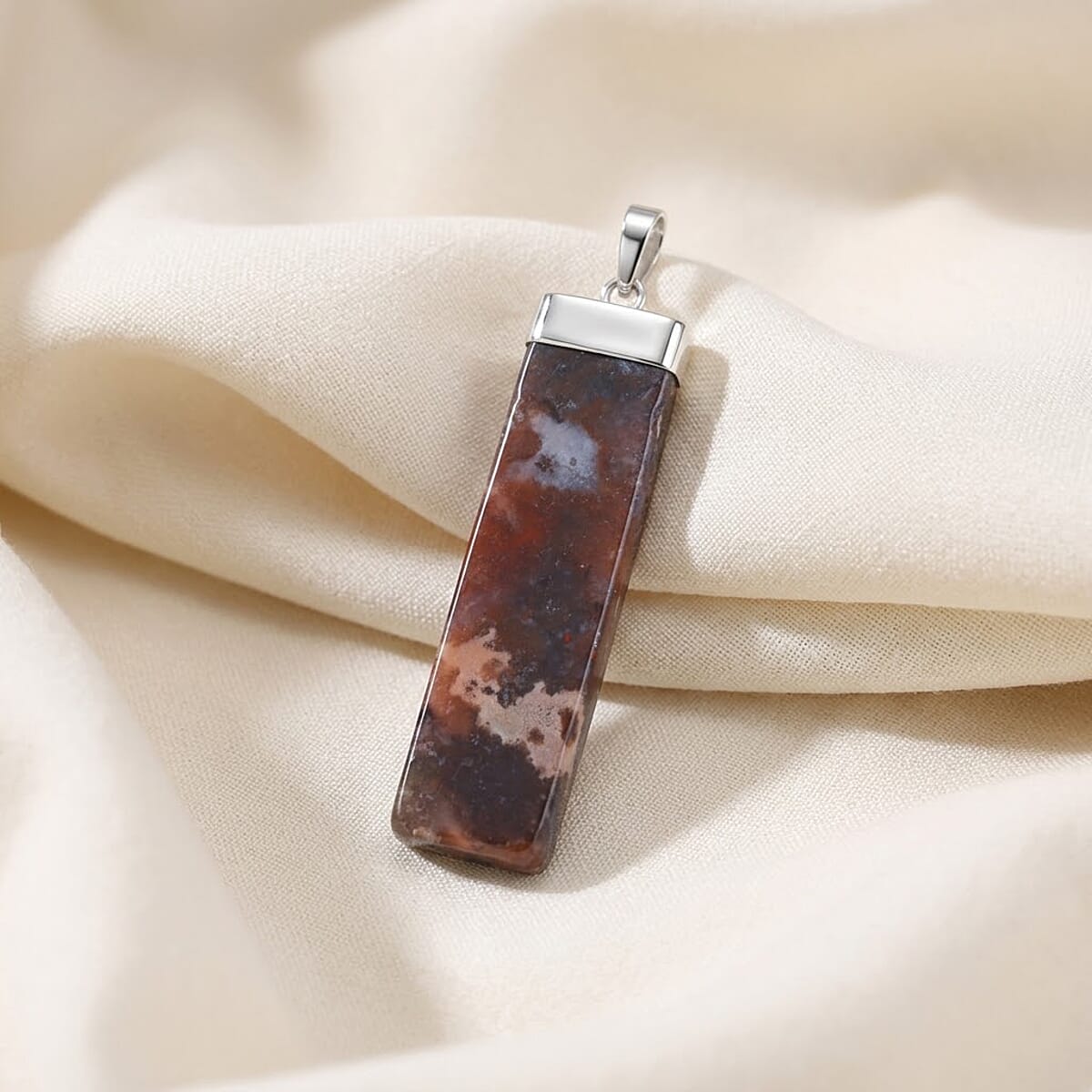 Red Agate 36.00 ctw Rectangle Pendant in Silvertone with Stainless Steel Necklace 20 Inches image number 1