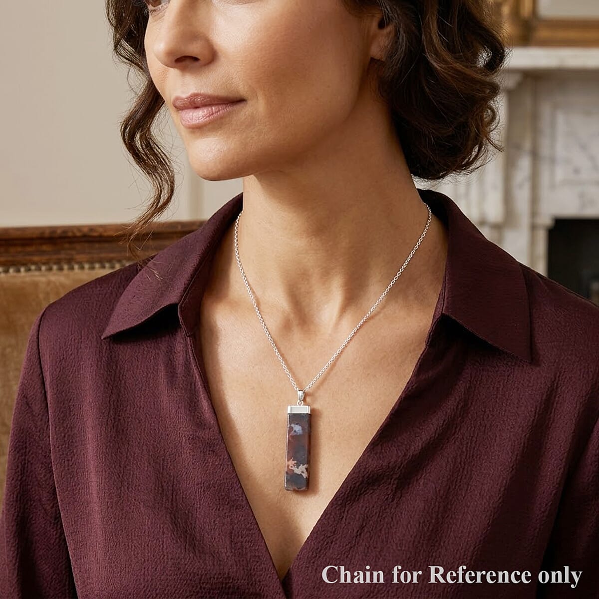 Red Agate 36.00 ctw Rectangle Pendant in Silvertone with Stainless Steel Necklace 20 Inches image number 2