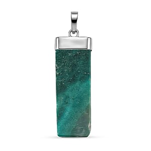 Moss Agate 36.00 ctw Rectangle Pendant in Silvertone with Stainless Steel Necklace 20 Inches