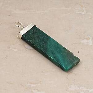 Moss Agate 36.00 ctw Rectangle Pendant in Silvertone with Stainless Steel Necklace 20 Inches