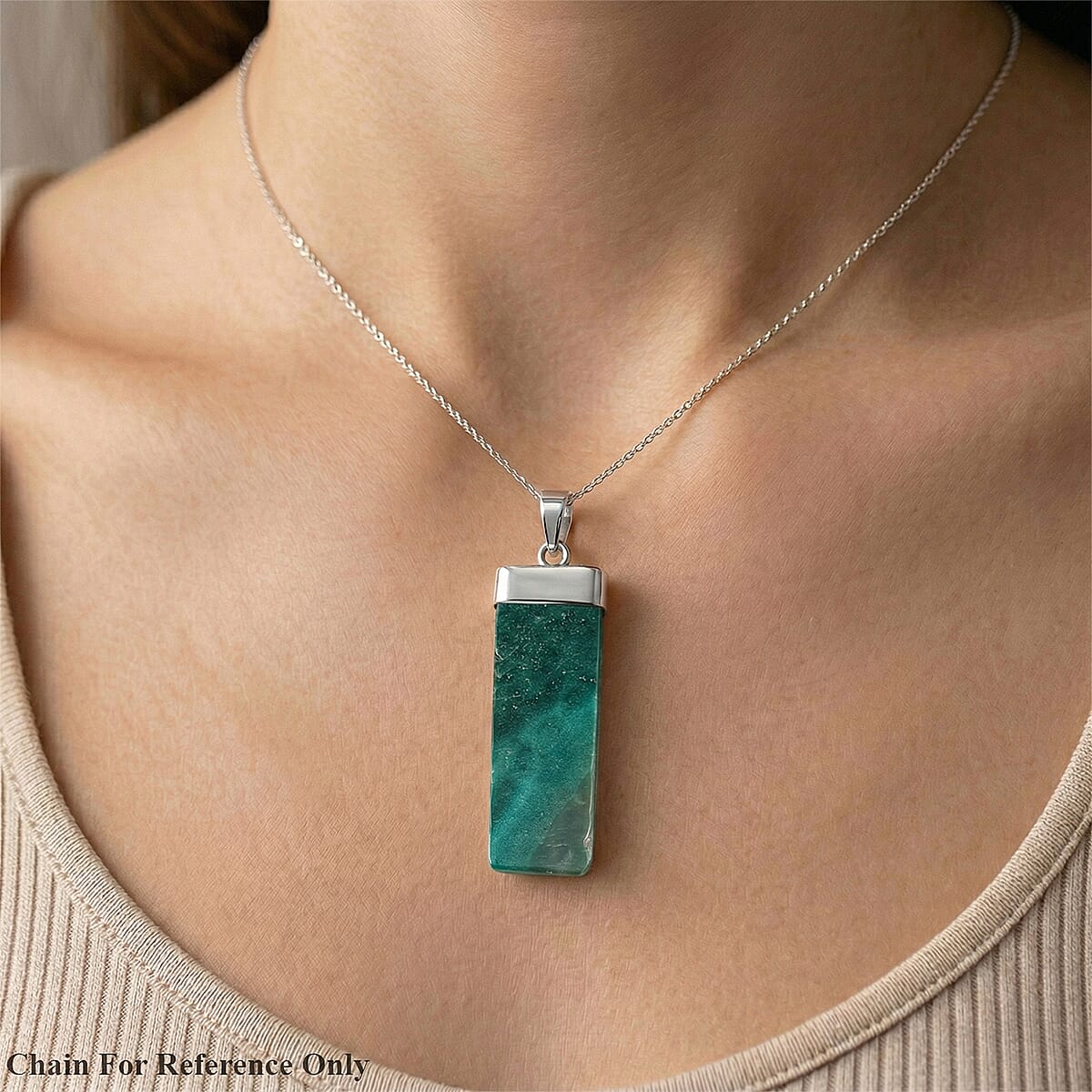 Moss Agate 36.00 ctw Rectangle Pendant in Silvertone with Stainless Steel Necklace 20 Inches image number 2