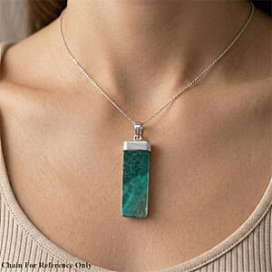 Moss Agate 36.00 ctw Rectangle Pendant in Silvertone with Stainless Steel Necklace 20 Inches