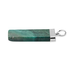Moss Agate 36.00 ctw Rectangle Pendant in Silvertone with Stainless Steel Necklace 20 Inches