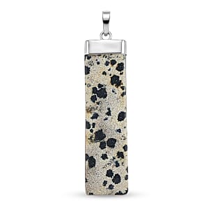 Dalmation Jasper 36.00 ctw Rectangle Pendant in Silvertone with Stainless Steel Necklace 20 Inches