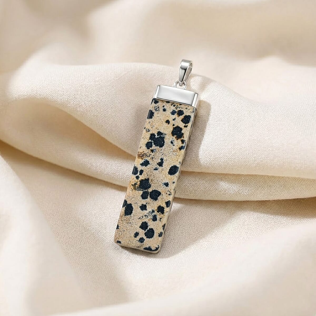 Dalmation Jasper 36.00 ctw Rectangle Pendant in Silvertone with Stainless Steel Necklace 20 Inches image number 1