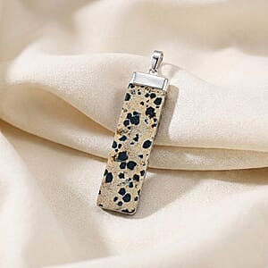 Dalmation Jasper 36.00 ctw Rectangle Pendant in Silvertone with Stainless Steel Necklace 20 Inches