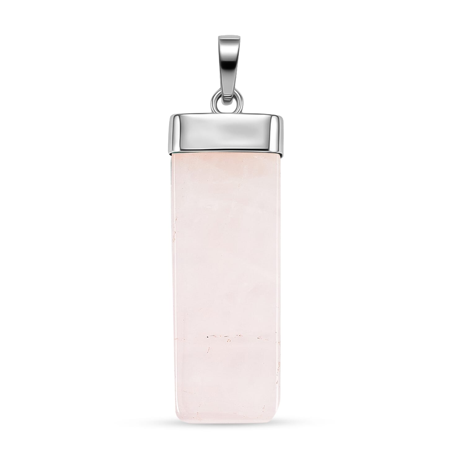 Rose Quartz 36.00 ctw Rectangle Pendant in Silvertone with Stainless Steel Necklace 20 Inches