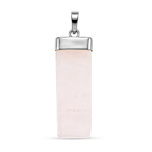 Rose Quartz 36.00 ctw Rectangle Pendant in Silvertone with Stainless Steel Necklace 20 Inches