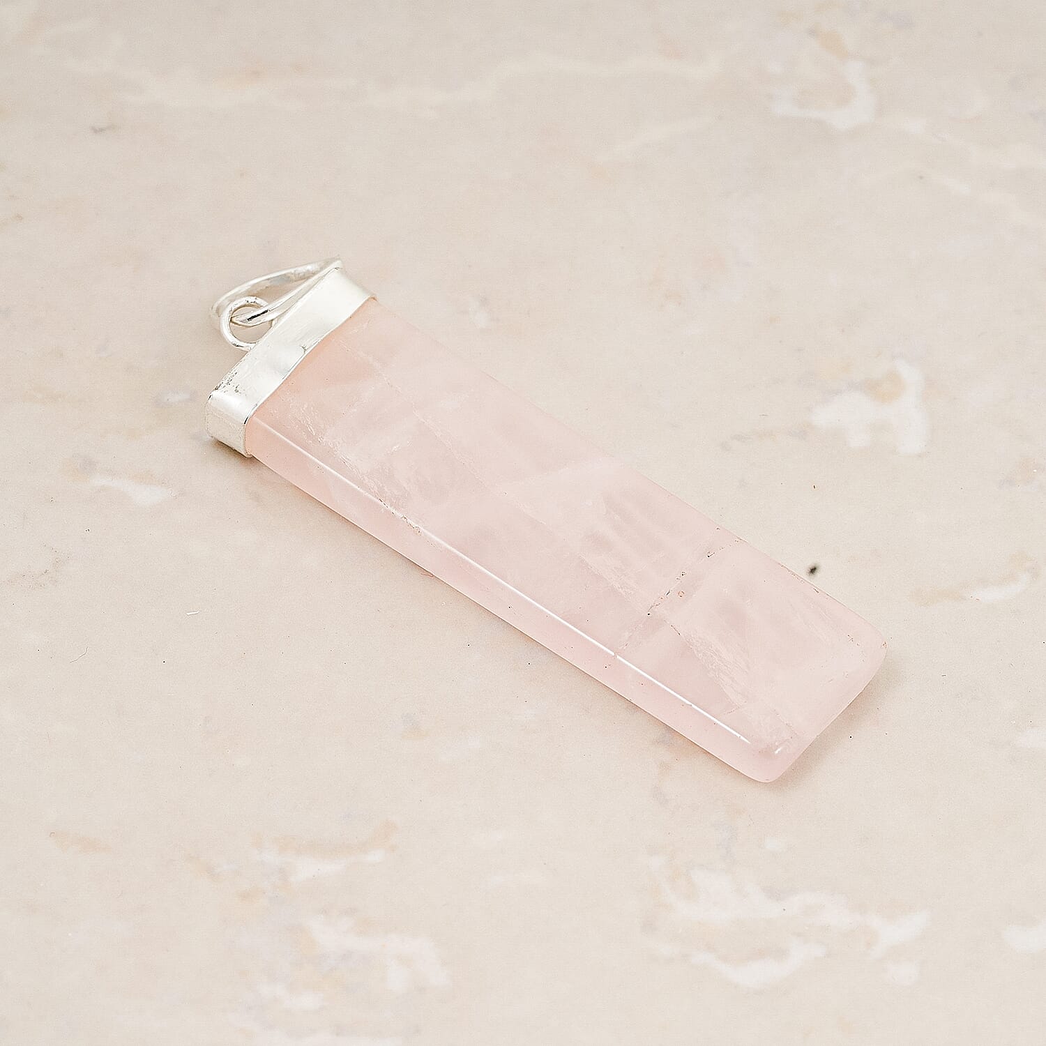 Rose Quartz 36.00 ctw Rectangle Pendant in Silvertone with Stainless Steel Necklace 20 Inches