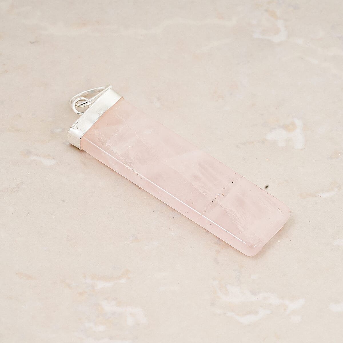 Rose Quartz 36.00 ctw Rectangle Pendant in Silvertone with Stainless Steel Necklace 20 Inches image number 1