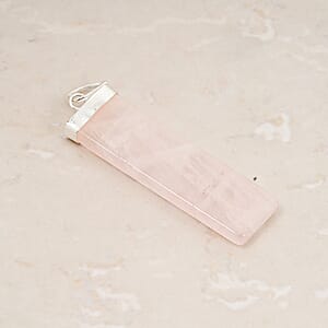 Rose Quartz 36.00 ctw Rectangle Pendant in Silvertone with Stainless Steel Necklace 20 Inches