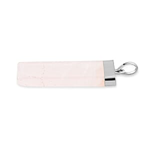 Rose Quartz 36.00 ctw Rectangle Pendant in Silvertone with Stainless Steel Necklace 20 Inches