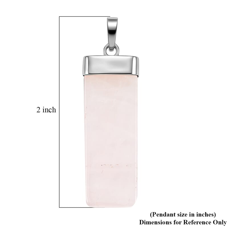 Rose Quartz 36.00 ctw Rectangle Pendant in Silvertone with Stainless Steel Necklace 20 Inches