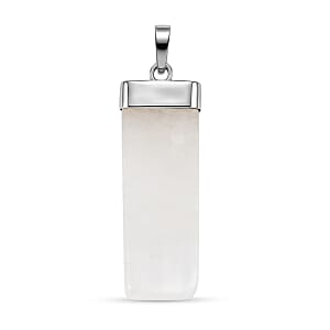 White Quartz 36.00 ctw Rectangle Pendant in Silvertone with Stainless Steel Necklace 20 Inches