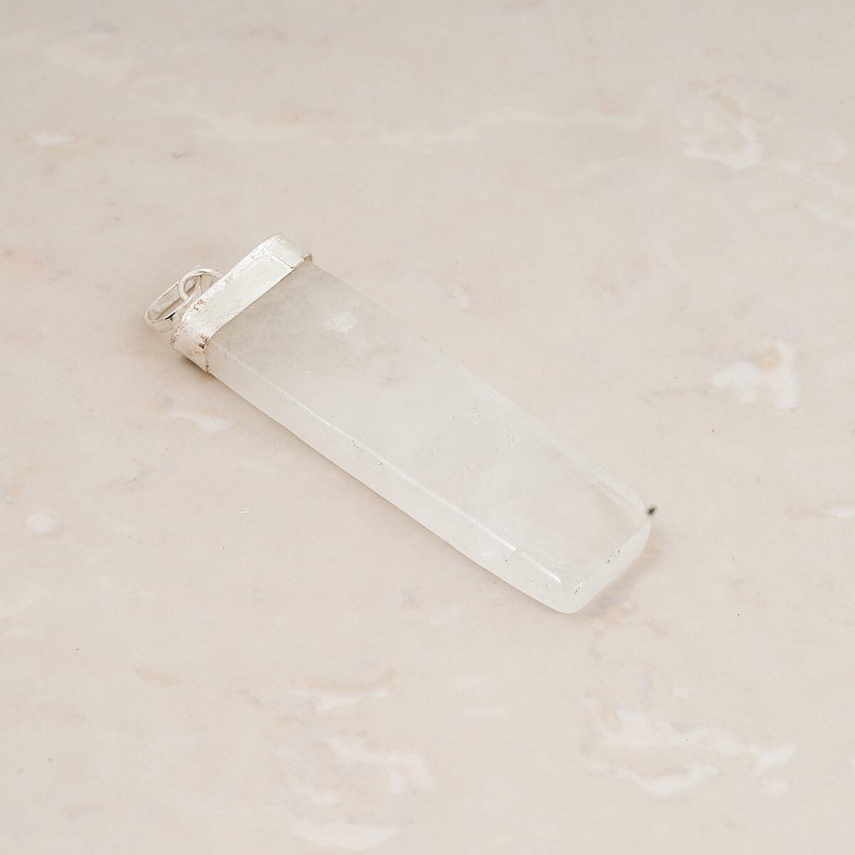 White Quartz 36.00 ctw Rectangle Pendant in Silvertone with Stainless Steel Necklace 20 Inches image number 1