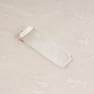 White Quartz 36.00 ctw Rectangle Pendant in Silvertone with Stainless Steel Necklace 20 Inches