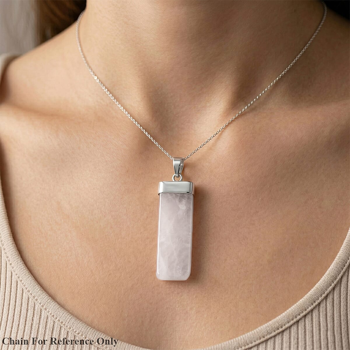 White Quartz 36.00 ctw Rectangle Pendant in Silvertone with Stainless Steel Necklace 20 Inches image number 2