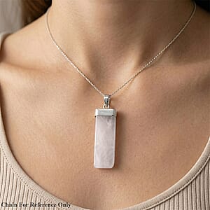 White Quartz 36.00 ctw Rectangle Pendant in Silvertone with Stainless Steel Necklace 20 Inches