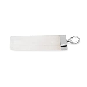 White Quartz 36.00 ctw Rectangle Pendant in Silvertone with Stainless Steel Necklace 20 Inches