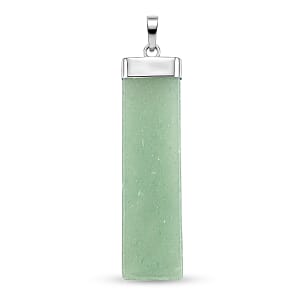 Green Aventurine 36.00 ctw Rectangle Pendant in Silvertone with Stainless Steel Necklace 20 Inches