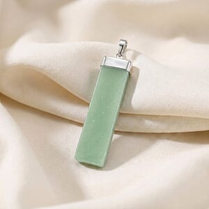 Green Aventurine 36.00 ctw Rectangle Pendant in Silvertone with Stainless Steel Necklace 20 Inches