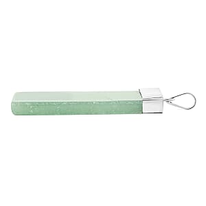 Green Aventurine 36.00 ctw Rectangle Pendant in Silvertone with Stainless Steel Necklace 20 Inches