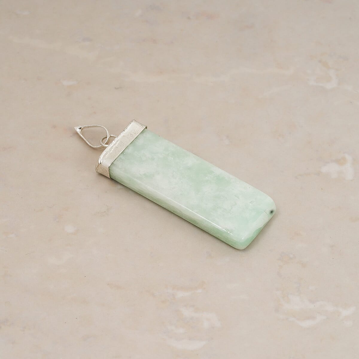 Green Jade 36.00 ctw Rectangle Pendant in Silvertone with Stainless Steel Necklace 20 Inches image number 1