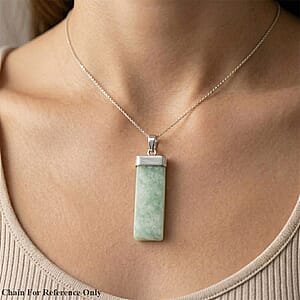 Green Jade 36.00 ctw Rectangle Pendant in Silvertone with Stainless Steel Necklace 20 Inches