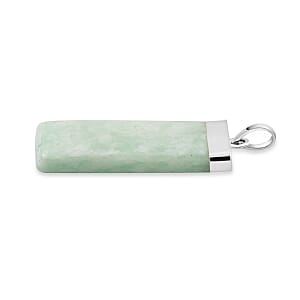 Green Jade 36.00 ctw Rectangle Pendant in Silvertone with Stainless Steel Necklace 20 Inches