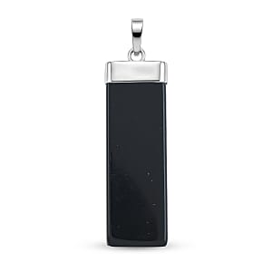 Black Onyx 36.00 ctw Rectangle Pendant in Silvertone with Stainless Steel Necklace 20 Inches