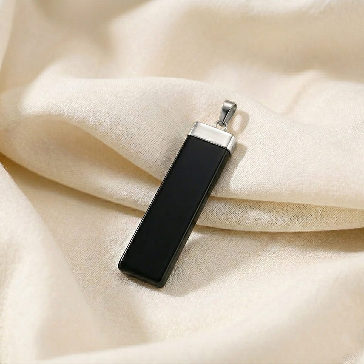 Black Onyx 36.00 ctw Rectangle Pendant in Silvertone with Stainless Steel Necklace 20 Inches image number 1