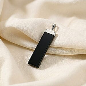 Black Onyx 36.00 ctw Rectangle Pendant in Silvertone with Stainless Steel Necklace 20 Inches